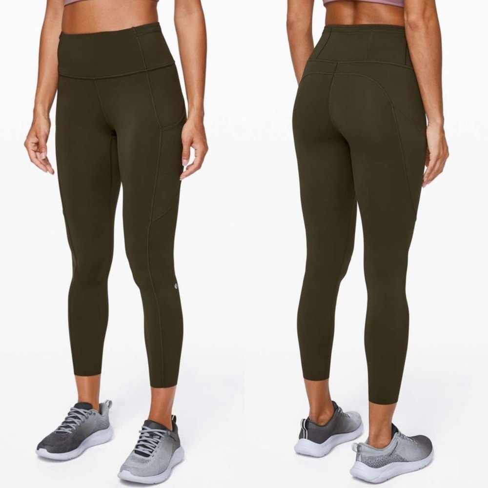 Lululemon Fast and Free Tight II 25" Non-Reflective Nulux In Dark Olive Size 14